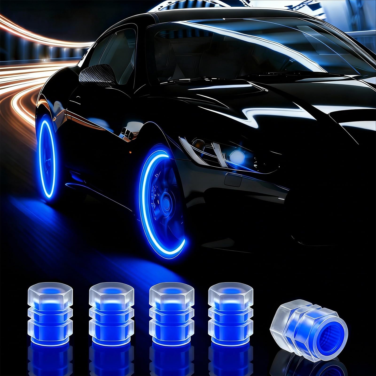 Photo 1 of 20 Pcs Glow in The Dark Tire Valve Caps Fluorescent Tire Valve Stem Caps, Cool Car Present for Universal Decoration Accessories for Car SUV Bicycle Motorcycles Trucks (Blue)