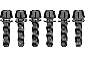 Wanyifa Titanium Ti Allen Hex M5x16 18mm Tapered Head Bolt with Washer Screw for Bicycle Stem Parts Pack of 6 (Black, M5x18mm)