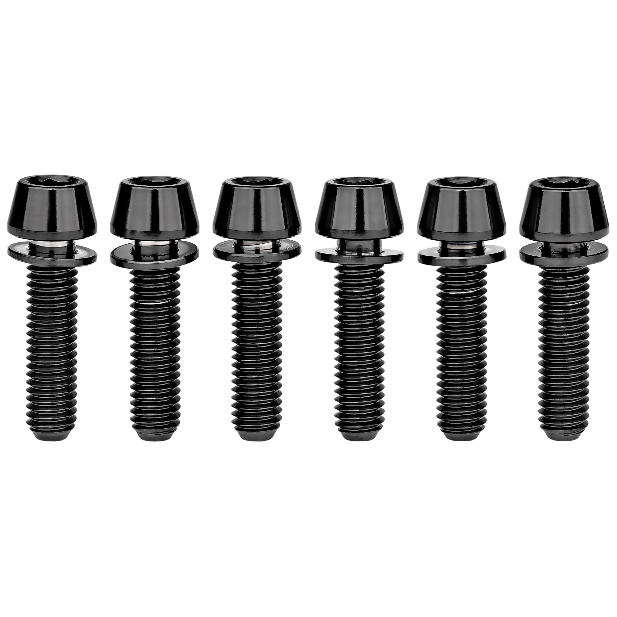 Wanyifa Titanium Ti Allen Hex M5x16 18mm Tapered Head Bolt with Washer Screw for Bicycle Stem Parts Pack of 6 (Black, M5x18mm)