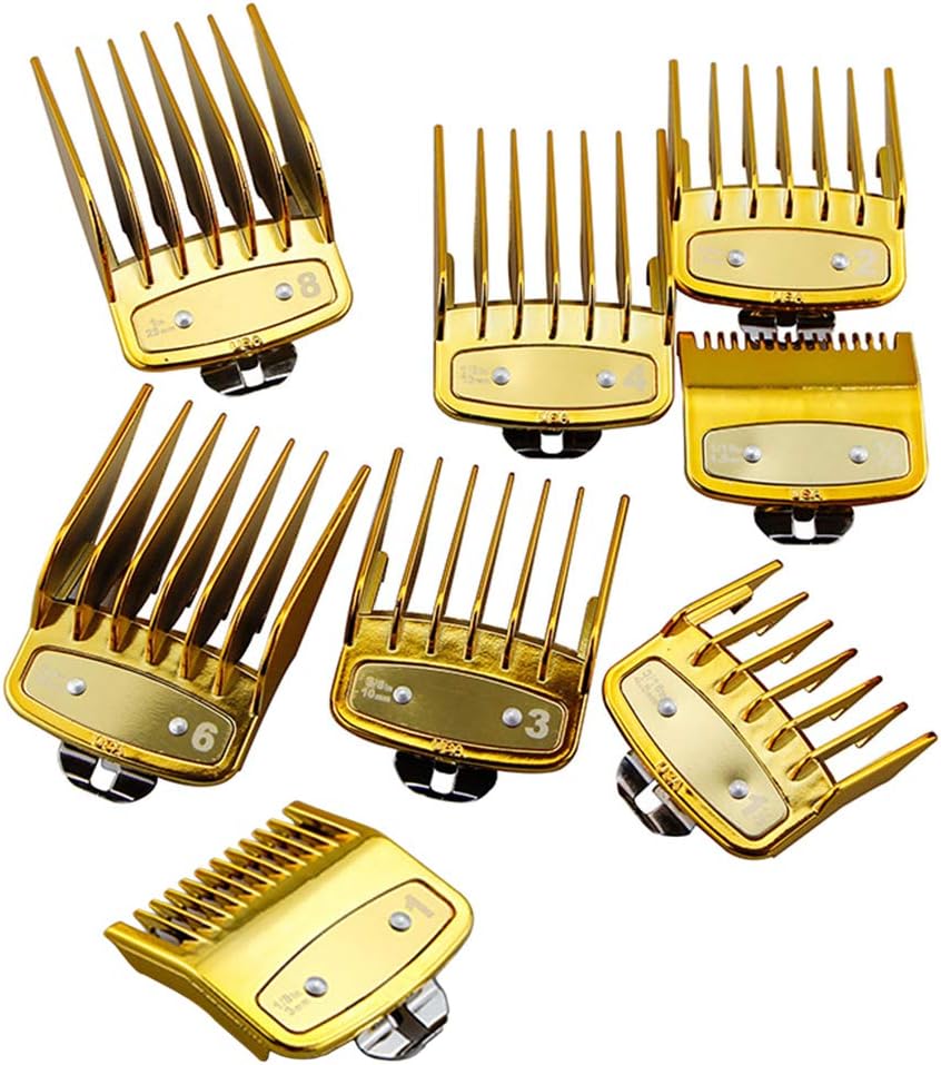 Xingsiyue Professional Clipper Limit Comb for Wahl 8591/Kemei 2600/2601/Babyliss 8700/880, Shaver Haircut Trimmer Guards 8 PCS, Gold