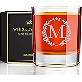Personalized Whiskey Glasses Gifts for Men, Monogrammed Engraved A-Z 10.6 oz Rocks Glass Customized Gift, Unique Fathers Day Birthday Gifts for Men Him Dad Husband Brother Son (M)