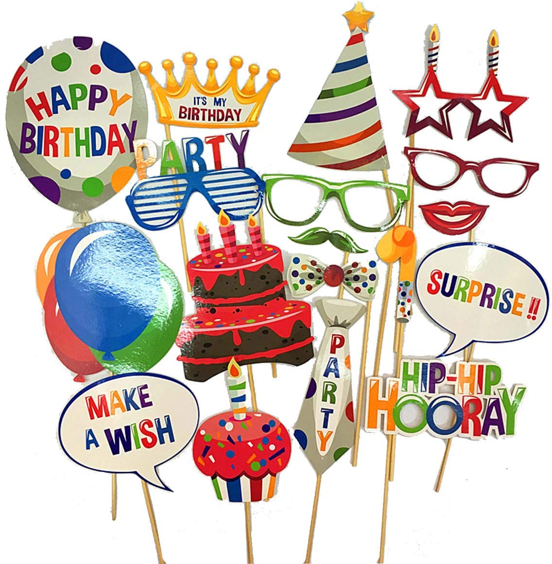 HESHIFENG. party & accessories Angebrachte Geburtstag Foto Requisiten,NO DIY Geburtstagsparty Photo Booth Props (38pcs Geburtstag)