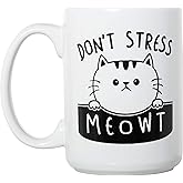Artisan Owl Don't Stress Meowt Funny Mug - Great Gifts for Any Cat Lady or Cat Dad - 15 oz Deluxe Double-Sided Coffee Tea Mug