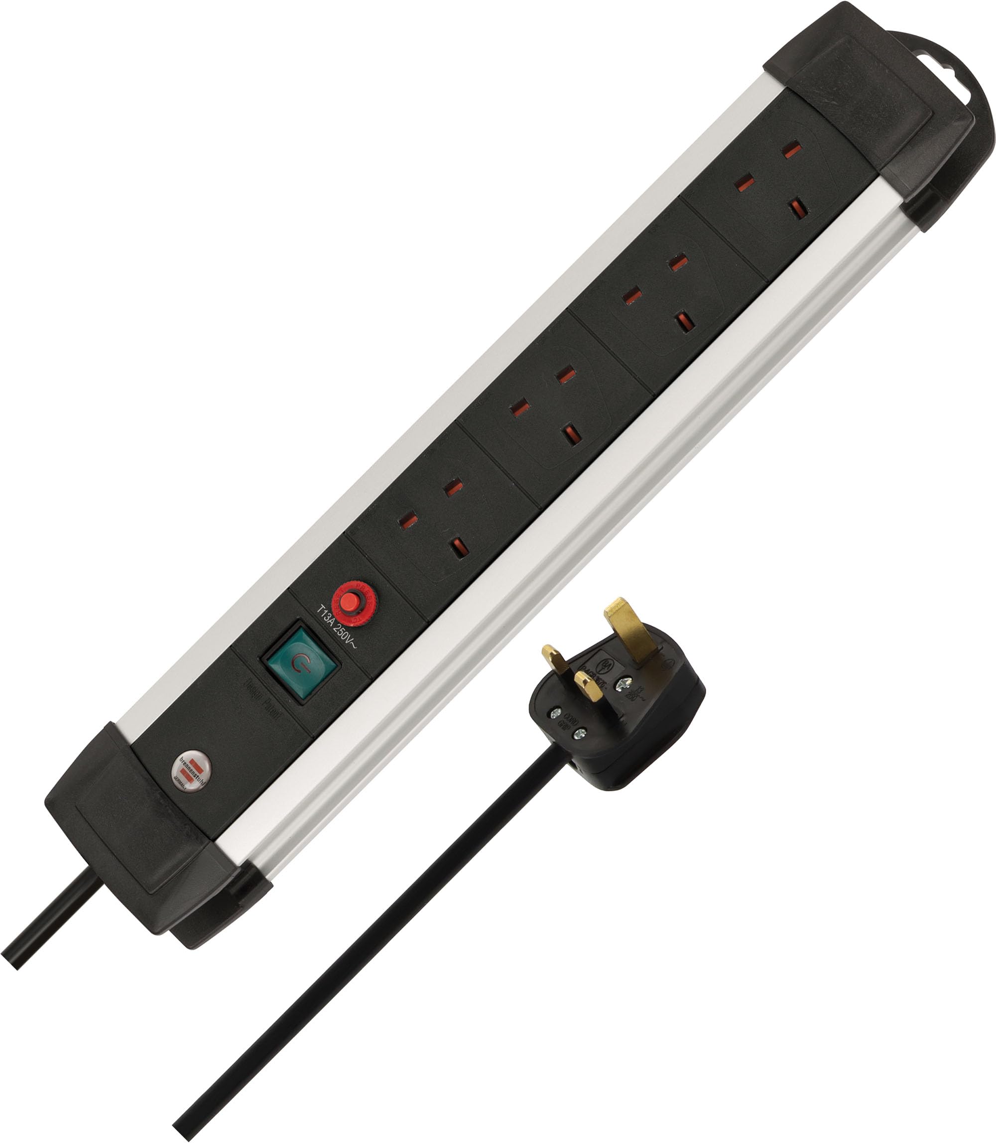 Brennenstuhl Premium-Alu-Line 4-way Extension Lead (Power Strip with Safety Fuse Button, 3m cable, Made in Germany) black/silver