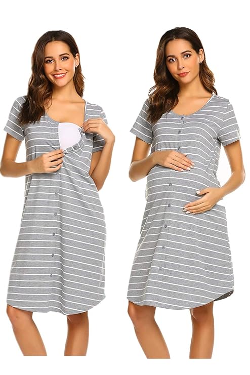 UNibelle Damen Umstandskleid Schwangerschaft Kleid Stillkleid Stillen Stretchkleid Umstandsmode Nachtwäsche Sleepshirt S-XXL