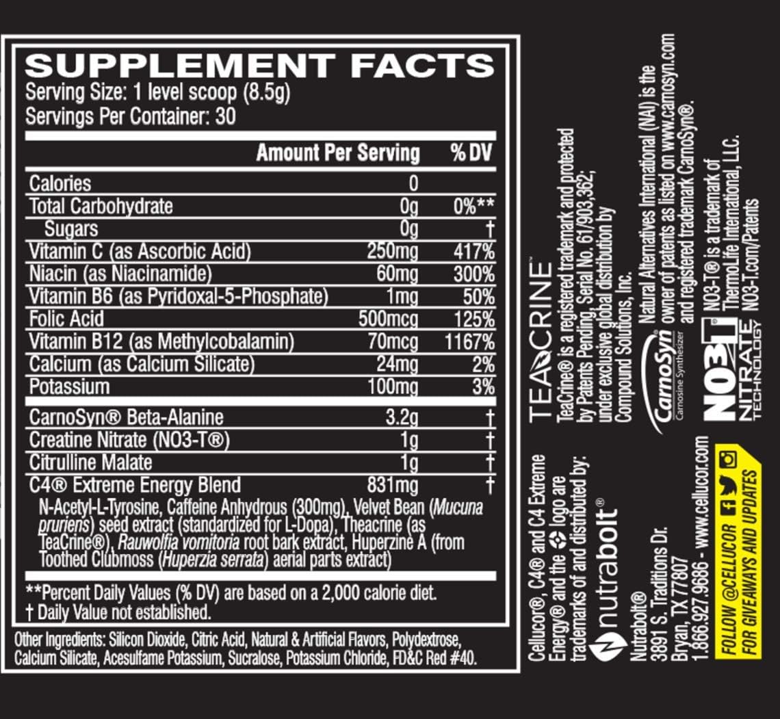 Cellucor C4 Extreme Energy Pre Workout Powder Energy Drink with Caffeine, Creatine, Nitric Oxide & Beta Alanine, Strawberry Kiwi, 30 Servings: Grocery & Gourmet Food