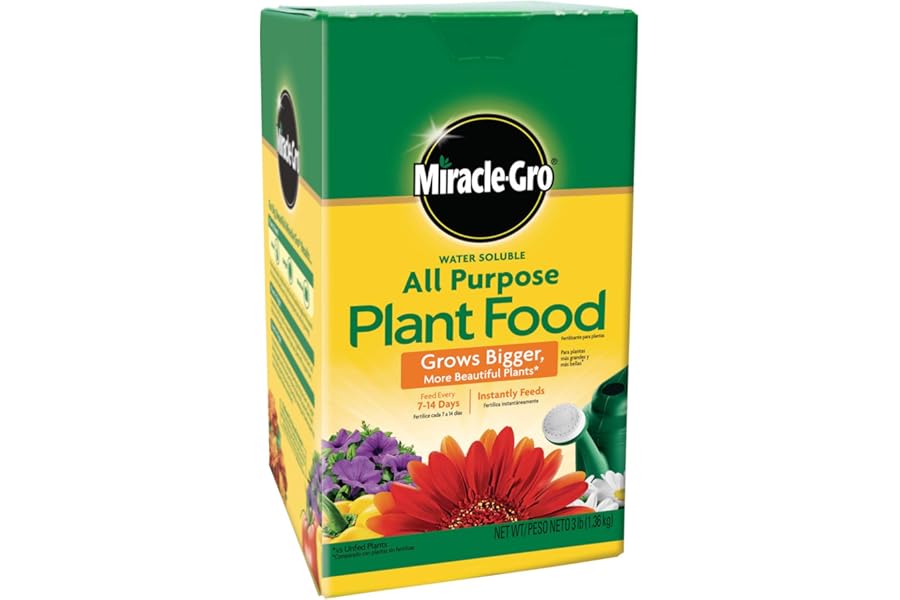 Miracle-Gro Water Soluble All Purpose Plant Food - Fertilizer For All Indoor or Outdoor Plants including Roses, Flowers, Vegetables, Houseplants, Trees, and Shrubs, 3 lbs.
