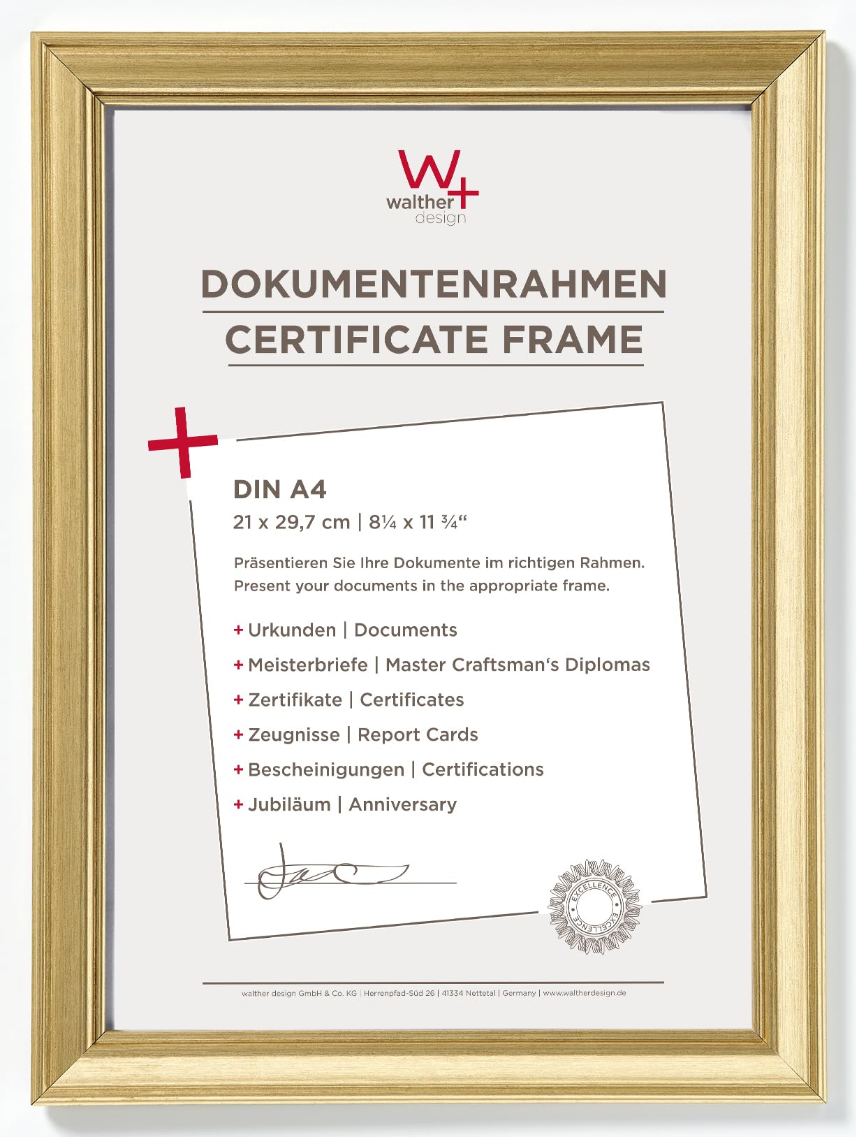walther Design Picture Frame Gold 21 x 29,7 cm (DIN A4) Lounge Design Frame JA130G