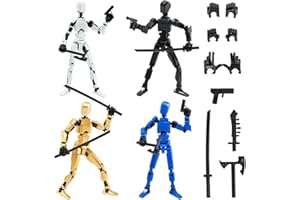 BRYQRVY 4PCS Titan 13 Action Figures Set Robot Fidget Toys for Kids, Lucky Dummy T Nova N 13 Action Stick Figure Sensory Toy for Boys, Multi Movable Joints Fidgets (Golden+Black+White+Blue)