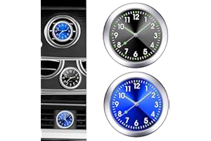 Eratus 2 PCS Car 1.57" x 0.31" Dashboard Mini Luminous Clock, Alloy Structure Waterproof Accurate Indication Round Decorative Clock, Portable Self-Adhesive Accessories for Cars Home (Black & Blue)