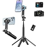 FOURPILLARS Magnetic Phone Tripod, 53" Selfie Stick Tripod for iPhone with Remote & 2 in 1 Magnetic Holder, 360° Rotating Portable Cell Phone Stand for Video Recording, Compatible with Android, Camera