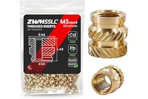 ZWMSSLL M3 Heat-Set Threaded Inserts, M3x4x4.6mm(150Pieces) Heat Set Insert for 3D Printing Components and Plastic Parts,Brass Metric Knurled Nuts