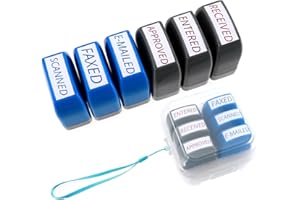 Self Inking Stamp Set 6 Pack - Red & Royal Blue Ink for Business Documents | Pre-Inked Office Stamps (Faxed, Scanned, E-maile