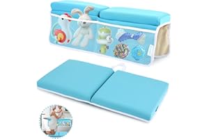 OFiSEXPT Bath Kneeler and Elbow Rest Pad, Thick Quick Dry Kneeling Mat, Large Bathtub Pad with Toy Organizer for Baby Bathing (Blue)