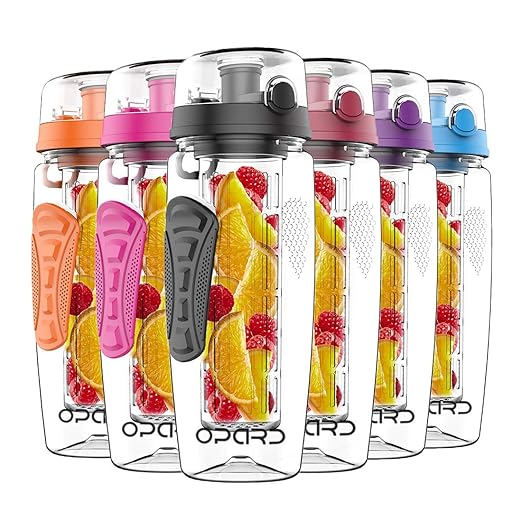 Opard Water Bottle with Fruit Infuser 1 Litre Sports Hydration FlipTop
