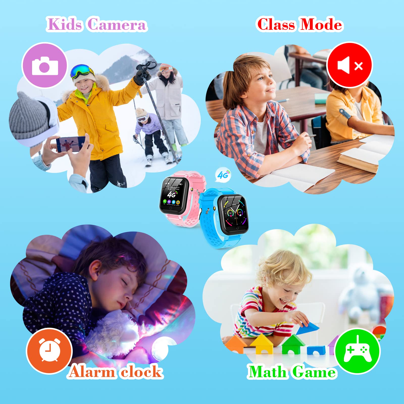 DDIOYIUR Smart Watch for Kids, 4G Kids Phone Smartwatch with GPS Tracker, WiFi SMS, Call, Voice Video Chat, Bluetooth, Audio Recording, Alarm, Pedometer, Wrist Watch for 4-16 Boys Girls Birthday Gifts