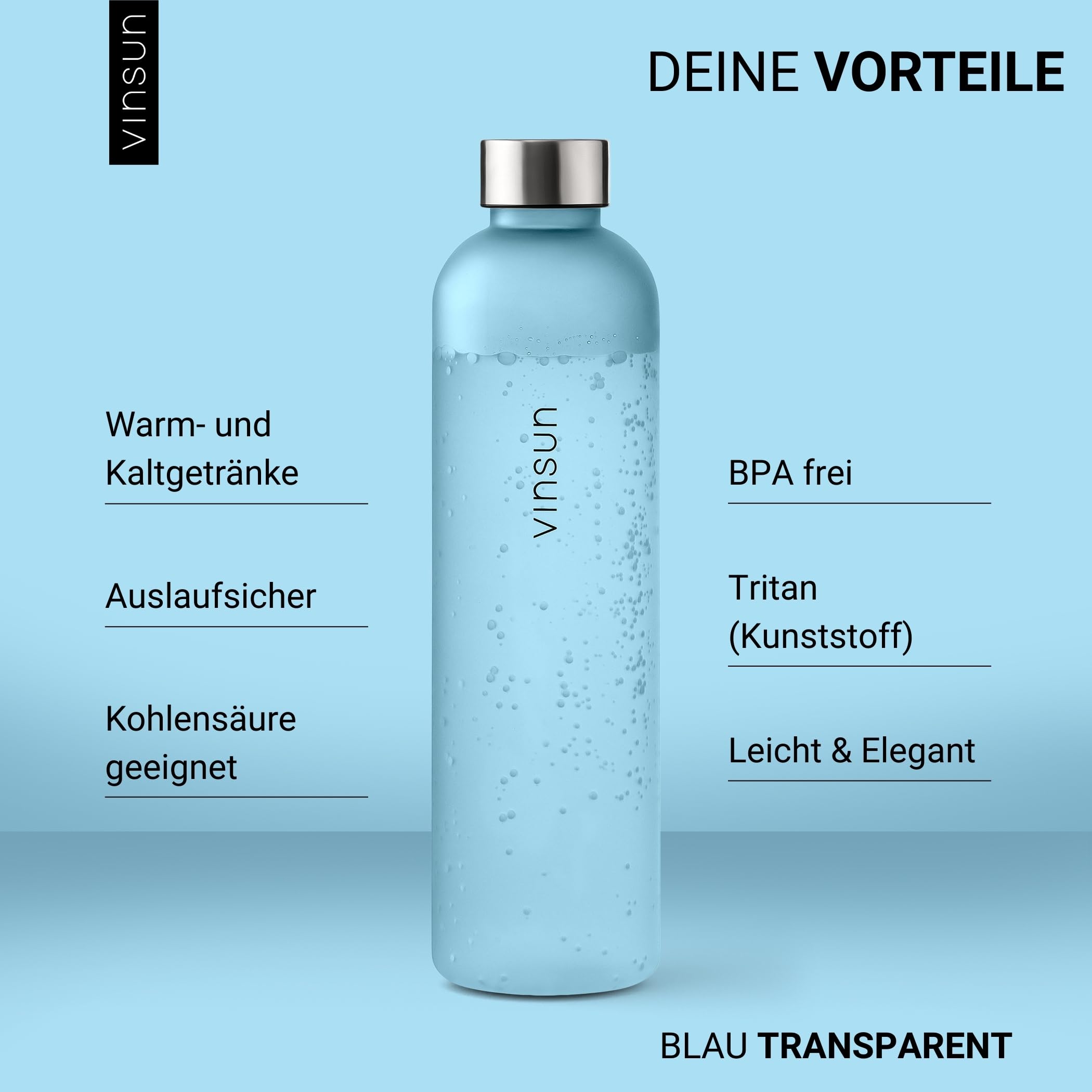 VINSUN Trinkflasche 1l blau - wiederverwendbar nachhaltig, Kohlensäure geeignet, BPA frei, Tritan - Sport Flasche für Outdoor, Schule, Uni, Fahrrad, Büro, Gym 2