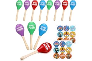 Lenwen 12 Pcs Happy Purim Wood Gragger Maracas Shakers with Stickers Colorful Noisemakers for Fun Jewish Holiday Party Favors Goodie Bag Fillers Festival Party Favors