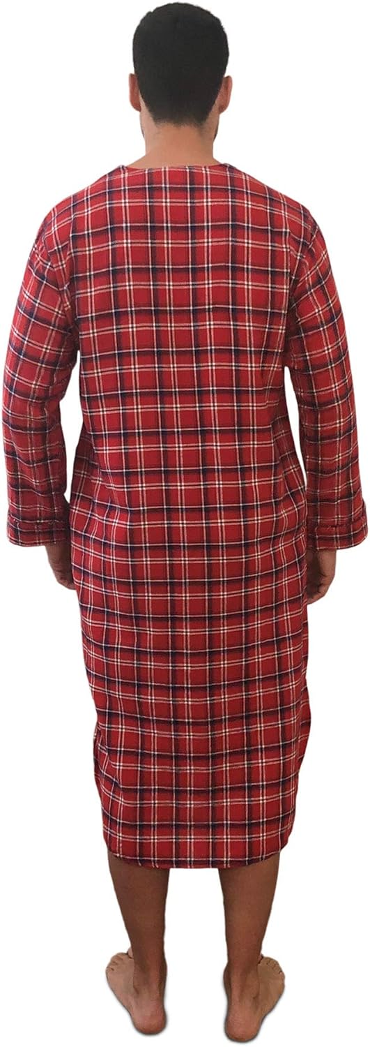 Andrew Scott Men's 2 Pack Lightweight Cotton Flannel Sleep Shirt, Long Henley Nightshirt Pajamas at  Men’s Clothing store