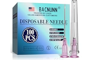 BACNUNN 18 Gauge 1 Inch: 100 PCS Sterile Disposable Luer Lock - Individually Sealed Packages (18G)