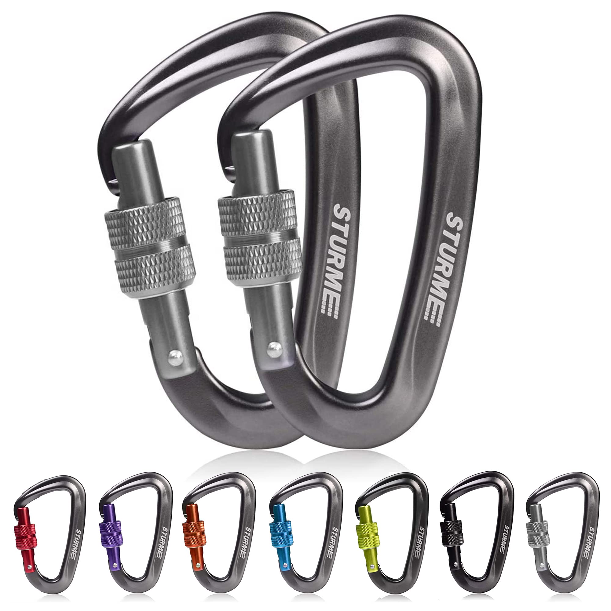 Photo 1 of STURME Carabiner Clip 12KN Aluminium Wiregate Lightweight Heavy Duty Large Strong Durable D-Ring Hooks Spring Snap Link Keychain Clips Set for Hammock Improved Design for 2024 (Gunmetal)