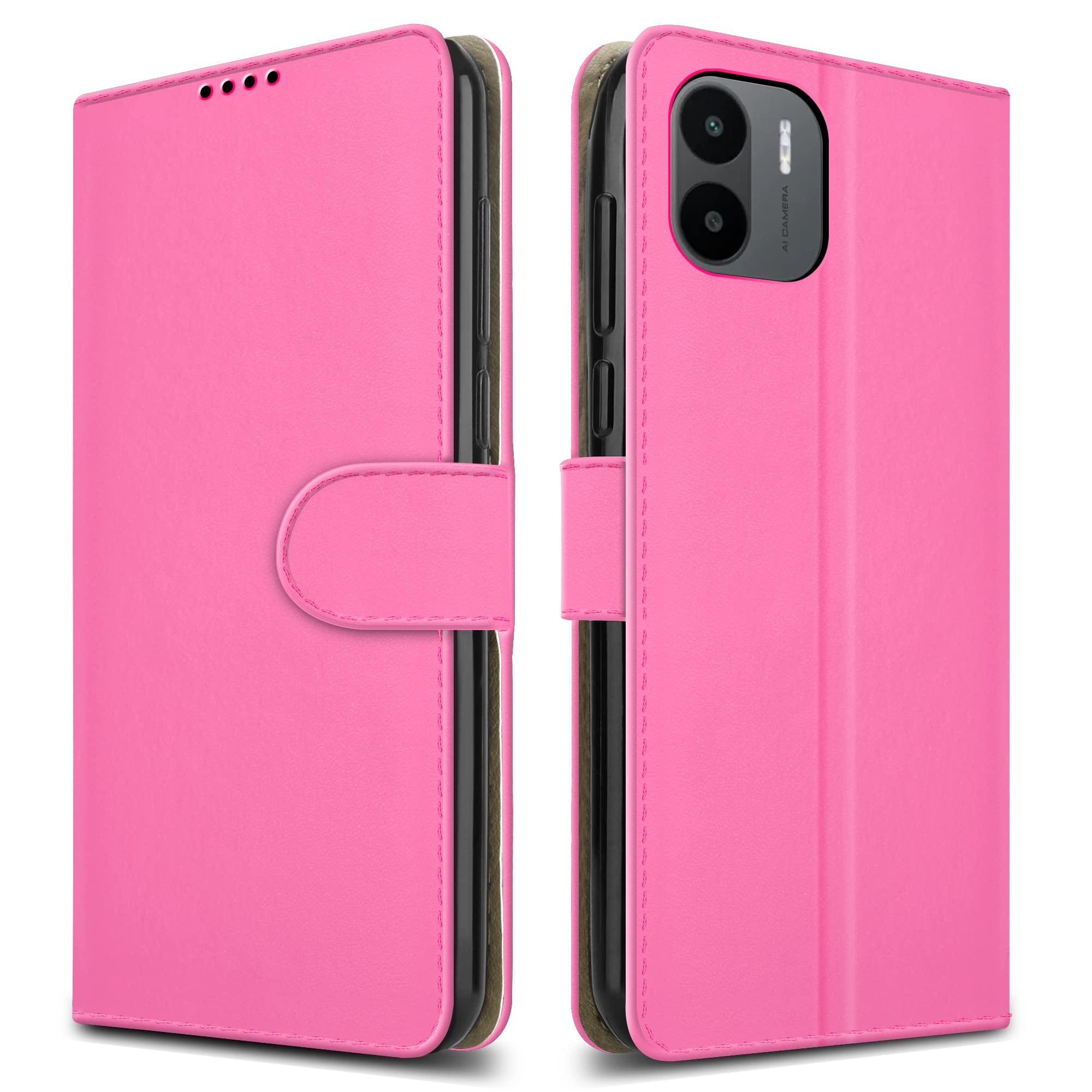 PIXFAB For Xiaomi Redmi A1 / Redmi A2 Leather Phone Case, Magnetic Closure Full Protection Book Folio Design, Wallet Case Cover [Card Slots] and [Kickstand] For Xiaomi Redmi A1 - Pink
