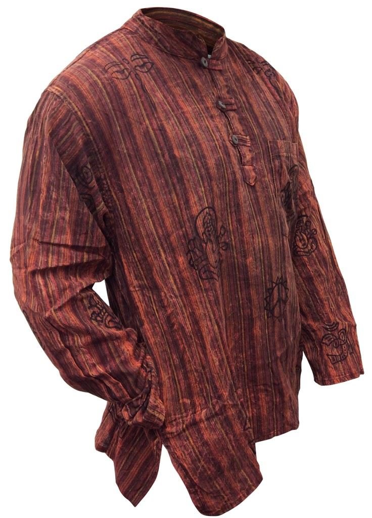 SHOPOHOLIC FASHION Unisex Stonewashed Striped Light Weight Hippy Grandad Shirt, Maroon, M