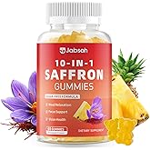 Saffron Gummies for Adult Kids, 10-IN-1 Saffron Supplements with Saffron Extract 88.5 mg, Vitamin D3, B6, B12, L-Theanine, St. John's Wort, Ashwagandha for Mood, Focus, Calm, Melatonin-Free, 60 Count