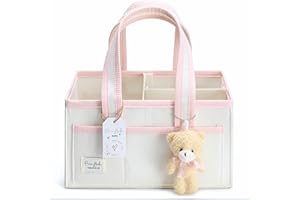 PeraBella Diaper Caddy Organizer with Handle, Baby Shower Gifts Basket Bag, Registry Search Must Haves Items, Nursery Storage Organizer for Newborn Girl Boy, Baby Bag Essentials, Car Diaper Caddy Cart