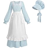 NSPSTT Prairie Dress Women Pioneer Colonial Costume Floral Amish Costume Dresses 3pcs Set