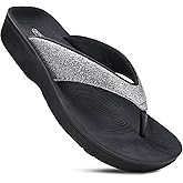 AEROTHOTIC Comfy Flip Flops for Women with Arch Support Orthotic Footbed Stylish Faux Leather Padded Straps with Soft Toe Post & Non-Slip Sole Slip On Casual Indoor and Outdoor Ladies Sandals