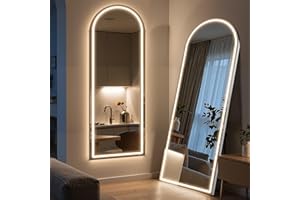 SIMPLE DELUXE Arched Full Length Mirror with LED Lights, 60"x16" LED Floor Mirror with Stand, Body Floor Mirrors with Dimming & 3 Color Lighting, Wall Mounted LED Mirrors for Bedroom, Dressing Room, Cloakroom