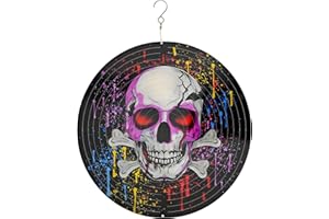 Chaoaixx Halloween Skull Wind Spinner Decoration - 12 Inch 3D Mandala Kinetic Art Hanging Sculpture Metal Rustproof Garden Decor, Outdoor Hanging Spinner for Patio, Yard, or Garden