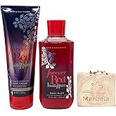 Bath & Body Works Forever Red Vanilla Rum Body Cream and Body Wash Duo Set with a Himalayan Salts Springs Bar Soap - Full Size