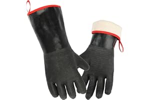 OPVIXI Heat Resistant BBQ Gloves, 572°F Grill Gloves, Waterproof Oil Resistant Oven Glove, 14 Inch Black Long Sleeve Grill Mitts for Barbecue, Grilling, Fryer, Smoker, Cooking, Baking