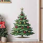 Christmas Tree Wall Decals Removable Colored Balls Wall Stickers Peel and Stick Winter Xmas Wall Decor for Bedroom Living Room Home Christmas Party Decorations