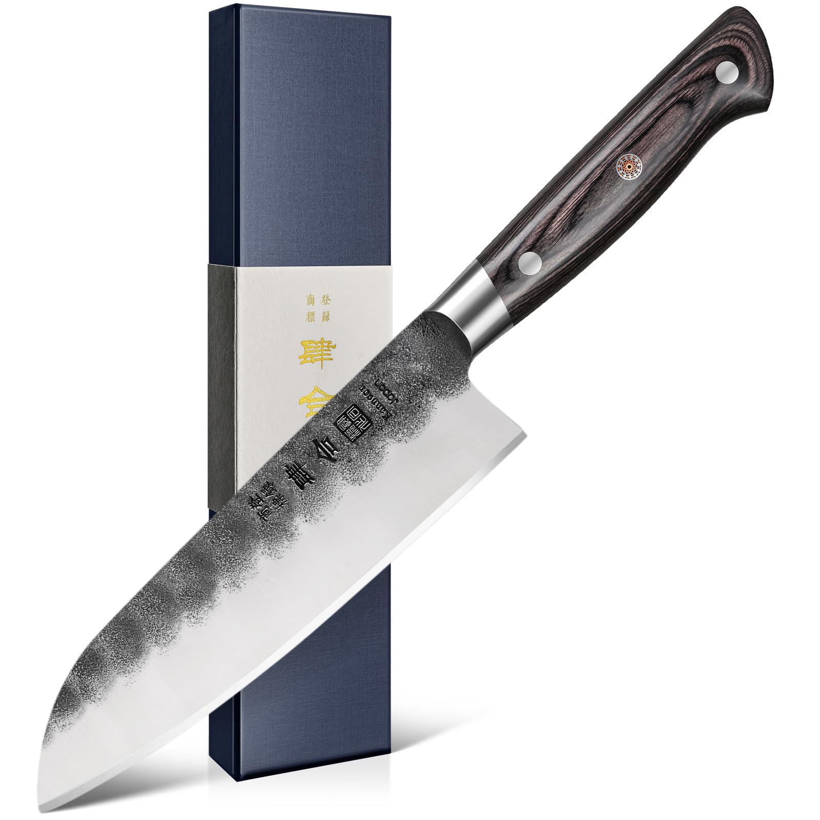 Photo 1 of kanngou 7 Inch Santoku Knife, Black Forged Japanese Chef Knife with AUS-8 Alloy Steel, Japanese Santoku Knife with Full Tang Pakkawood Handle, Christmas Gift with Premium Box (7 Inch Santoku Knife)