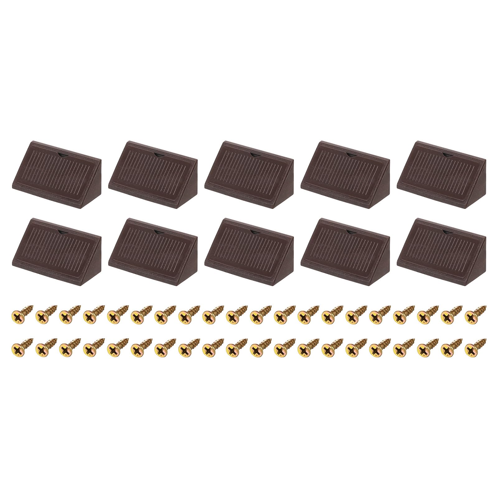 uxcell 10Pcs 90 Degree Plastic Corner Braces with Cover Cap, 41x19x19mm Nylon Shelf Right Angle Brackets with Screws for Cabinets, Cupboards (Brown)