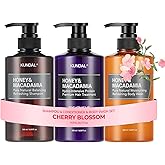 KUNDAL Cherry Blossom Hair & Body Care Bundle – Shampoo & Conditioner Set + Honey Macadamia Body Wash, Korean Beauty, Moisturizing & Sulfate-Free