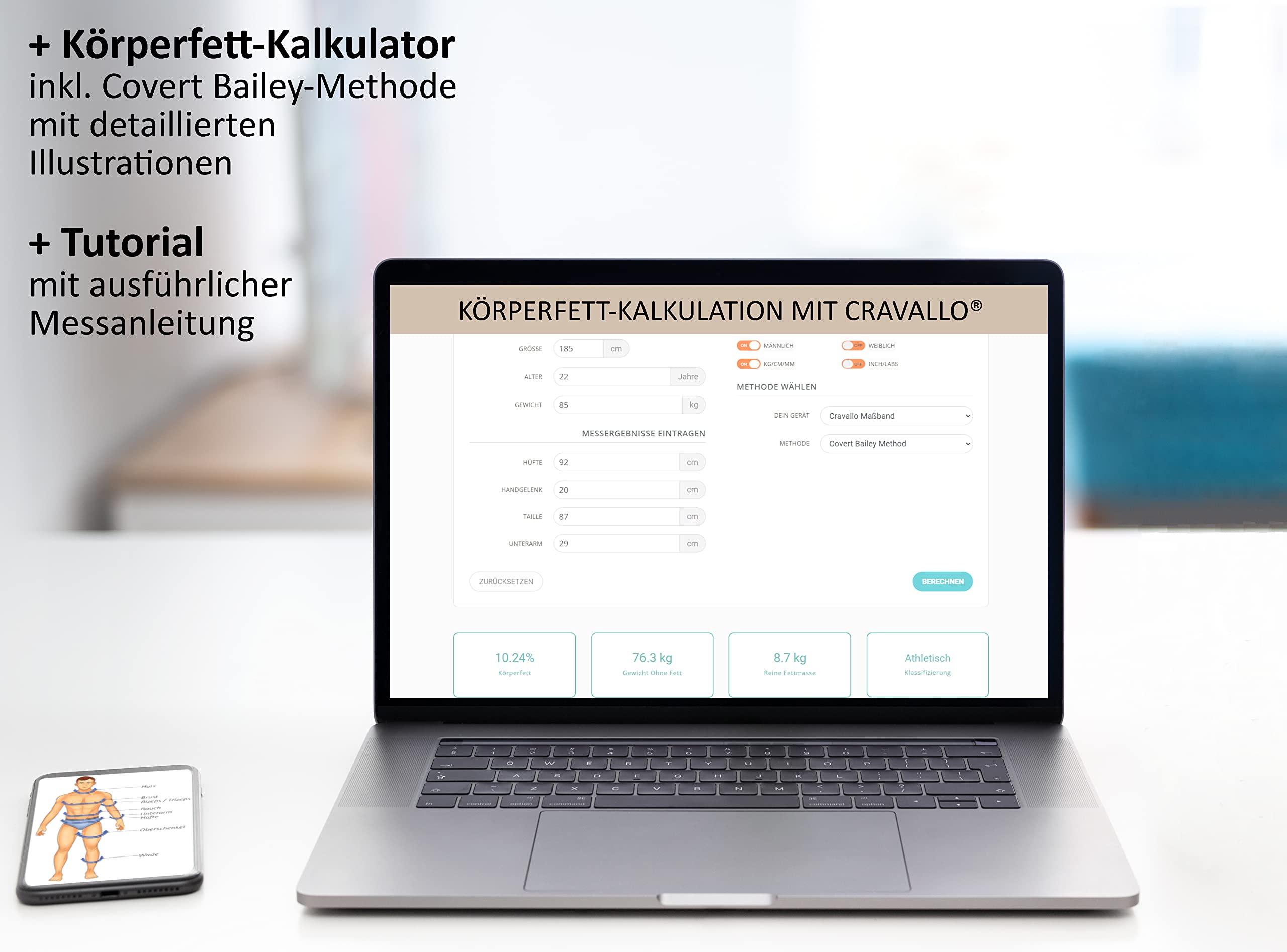 Cravallo® Ergonomisches Körpermaßband I Umfangmaßband I Fitnessmaßband I Sportmaßband I Maßband zum Messen von Körperumfängen (DE-Version in CM) 5