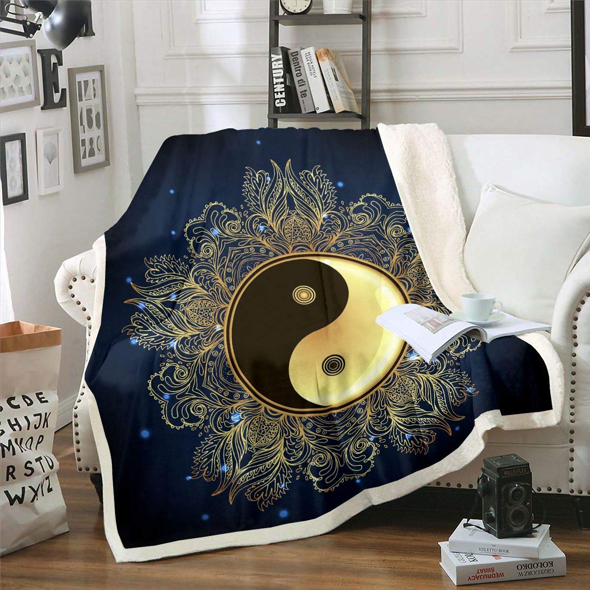 Homemissing Yin Yang Fleece Throw Blanket For Sofa Bed Boho Mandala Plush Blanket Paisley Sherpa Blanketative Bohemian Exotic Floral Single 50x60 Inch