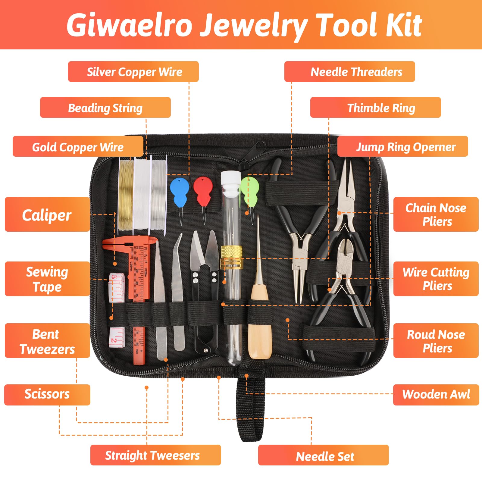 Giwaelro Jewelry Making Kit for Adults, Jewelry Making Supplies with Pliers, Wires, Findings, Necklace Chains, Magnifier and Storage Bag