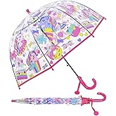 decalsweet Kids Umbrella Clear Bubble Umbrellas for Rain,Transparent Dome Safety Windproof Umbrella with Easy-Grip Hook Handle for Toddler Girls and Boys