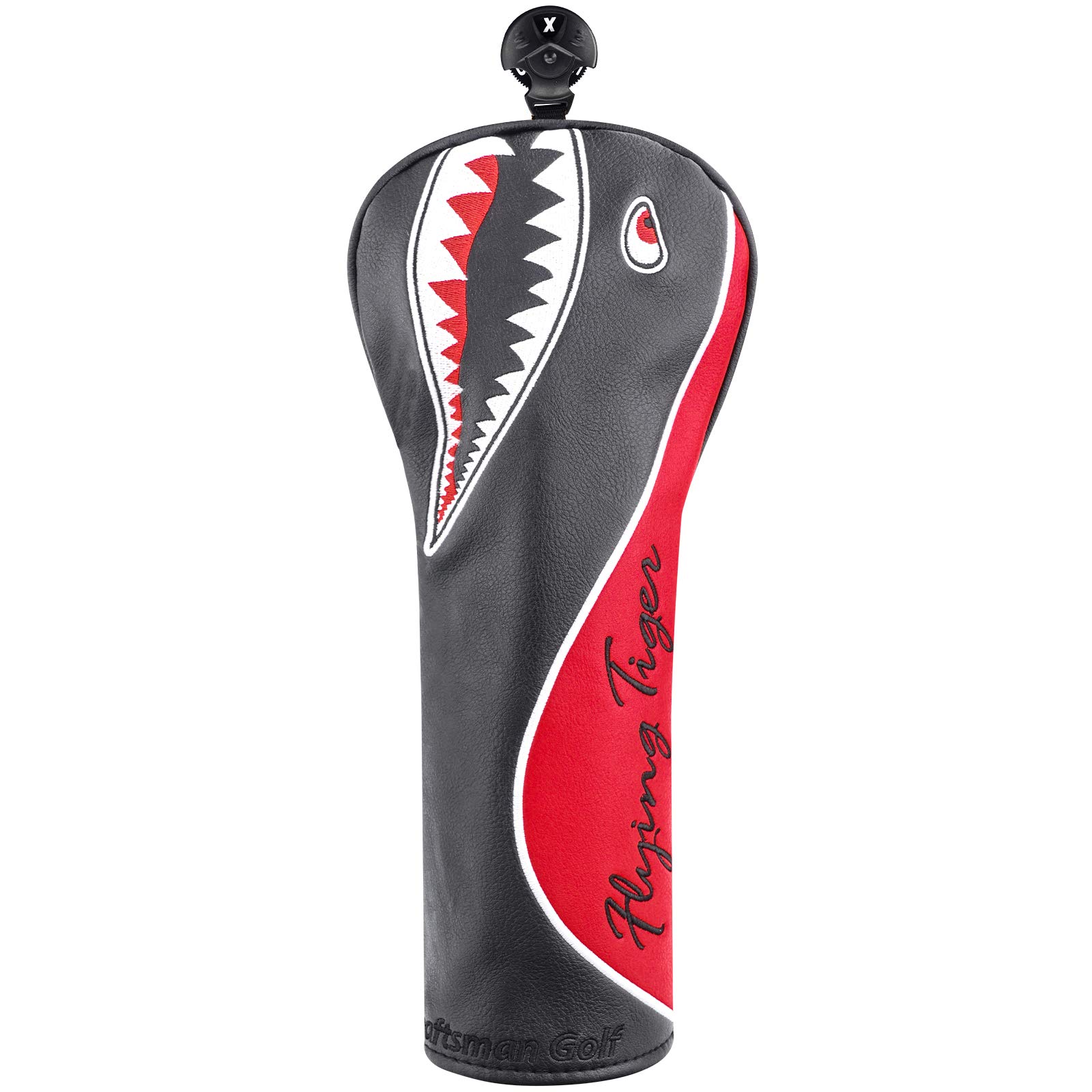 Craftsman Golf Black and Red Flying Tiger Shark Golf Headcover for Fairway Wood, Golf Wood Cover