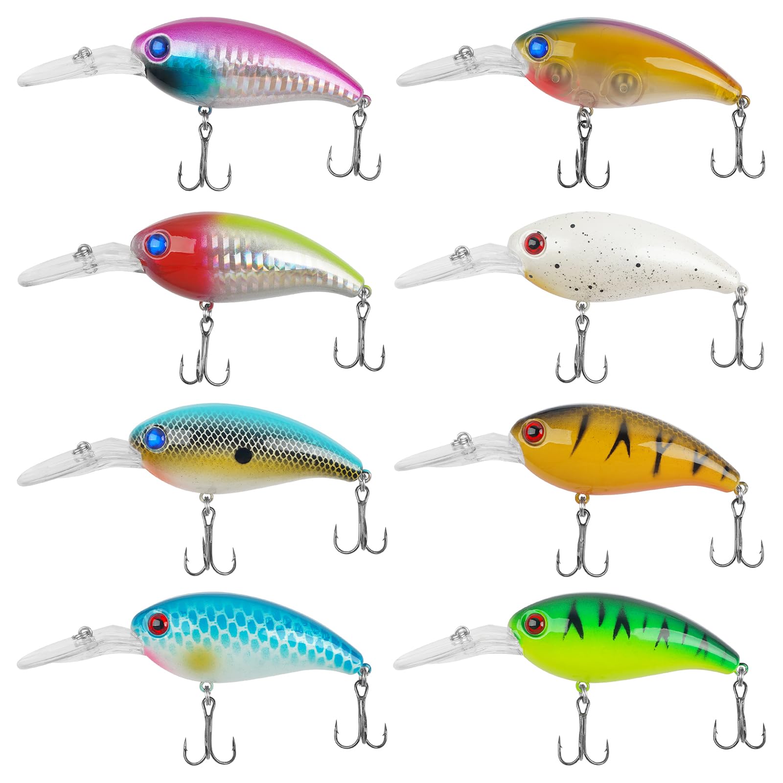 Crankbaits Fishing Lures, 8pcs Topwater Floating Hard Baits Deep Diving Swimbait Bass Fishing Lures Popper Minnow Crank Baits for Freshwater Saltwater Bass Trout Walleye Pike Catfish