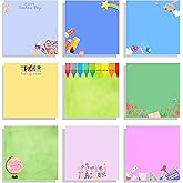 9 Pads Cute Sticky Notes Set, 3" x 3" Self Stick Notepads, Funny Sticky Notes Set, Teacher Stationery, Kawaii Adhesive Memo Pads, Teacher Gifts, Office Decor Desk Accessories School Supplies