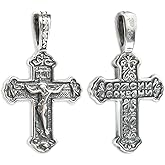 925 Sterling Silver Small Orthodox Cross Necklace - Dainty Jesus Christ Crucifix Pendant - Eastern Christian Religious Jewelry for Men Women - Baptism Gifts - Handmade