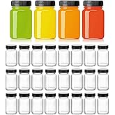 KEYWING 28 Pack 2oz Glass Shot Bottles with lids - Small Clear Jars for Ginger, Wellness Shots, Juice, Whiskey - Travel mini Reusable Wide Mouth bottles- Leakproof, Dishwasher Safe
