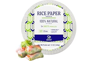 Soeos Rice Paper, 12oz (340g), 34 Sheets - Round Spring Roll Wrappers for Fresh Rolls & Dumplings,Low Carb, Vietnamese Rice P