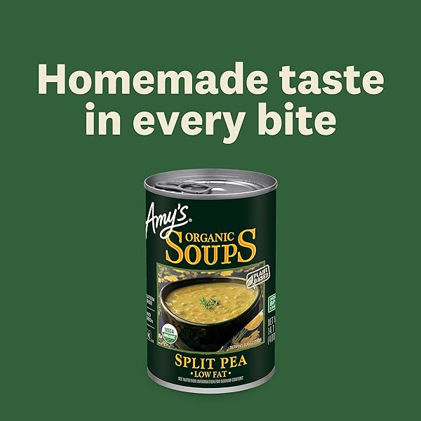AMY’S SOUP, VEGAN SPLIT PEA SOUP, GLUTEN FREE, MADE WITH ORGANIC VEGETABLES, CANNED SOUP, 14.1 OZ